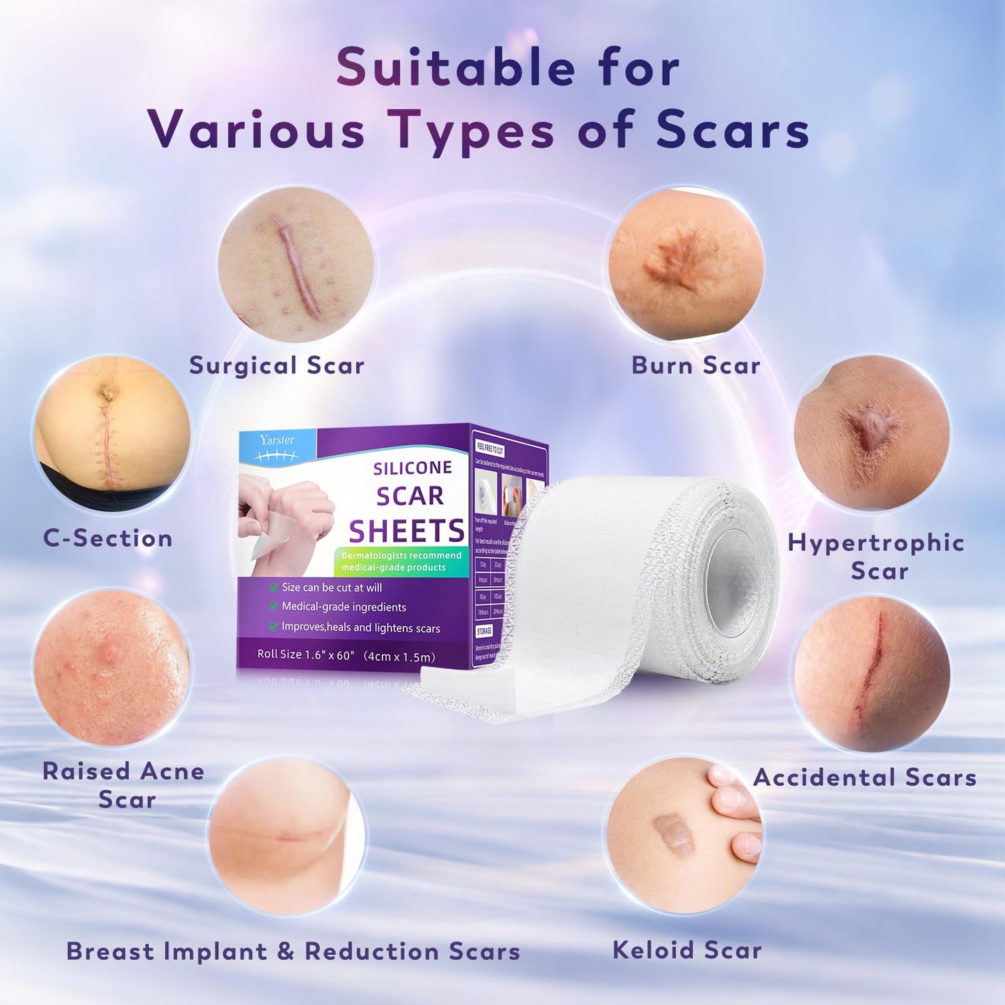 Yarster Silicone Scar Sheets & Scar Tape – Medical-Grade 3M Roll (1.6" x 120")