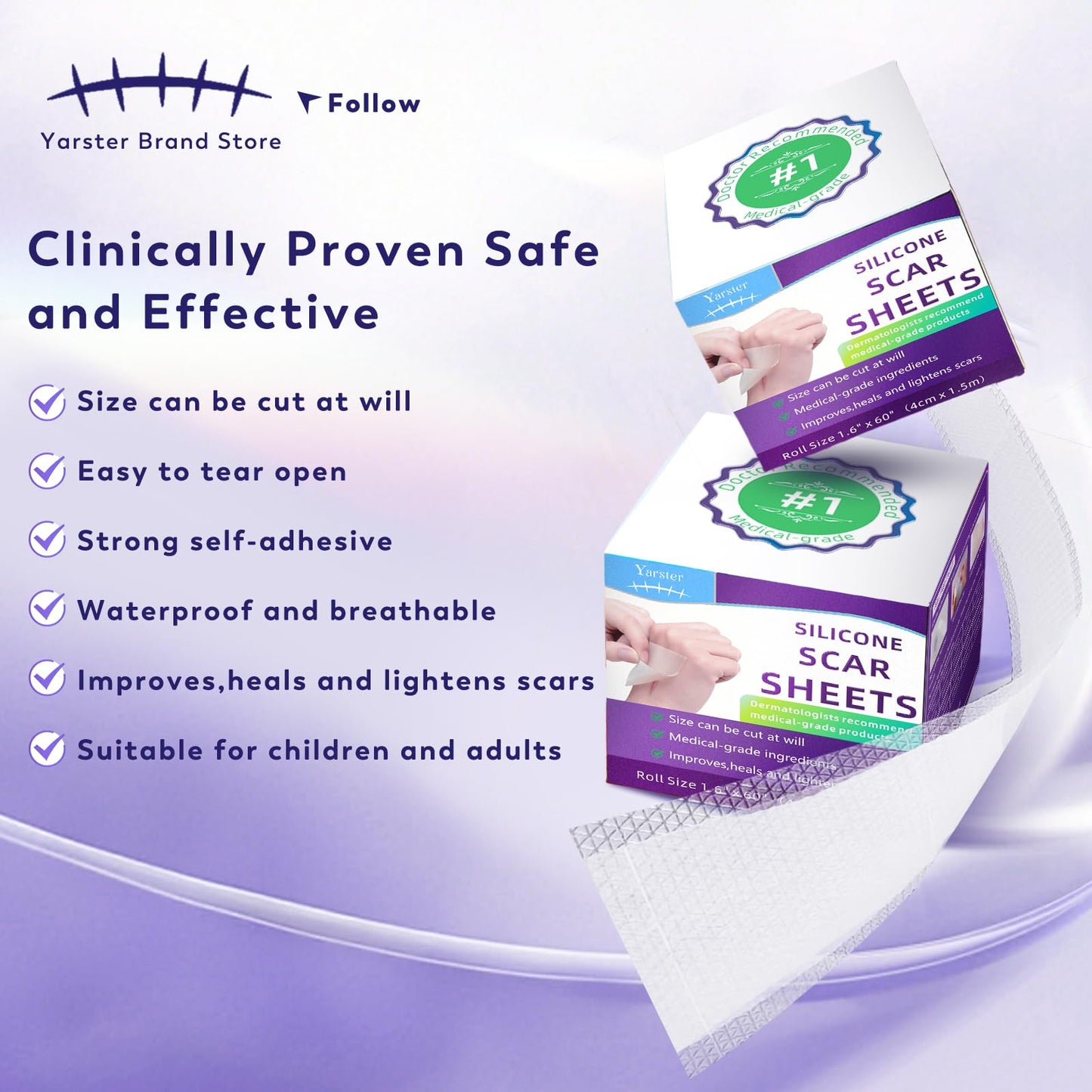 Yarster Silicone Scar Sheets | Medical-Grade Scar Tape 1.6 x 60 in