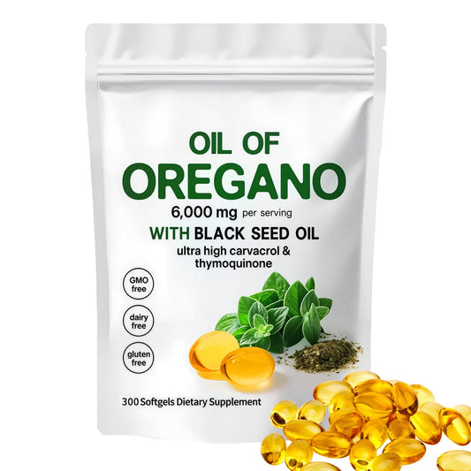 YATIME Oil of Oregano with Black Seed Oil - 6000mg per Serving, 300 Softgels | Immune Support, 4X Strength Carvacrol & Thymoquinone, Non-GMO, Gluten Free BritishVita | Premium UK Vitamins & Wellness Supplements