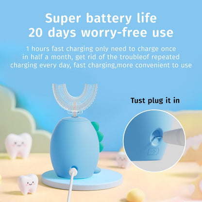 Yeklike Kids U-Shaped Electric Toothbrush - Sonic Baby Toothbrush, Cartoon Dinosaur 360° Cleaning, IPX7 Waterproof (8-15y)