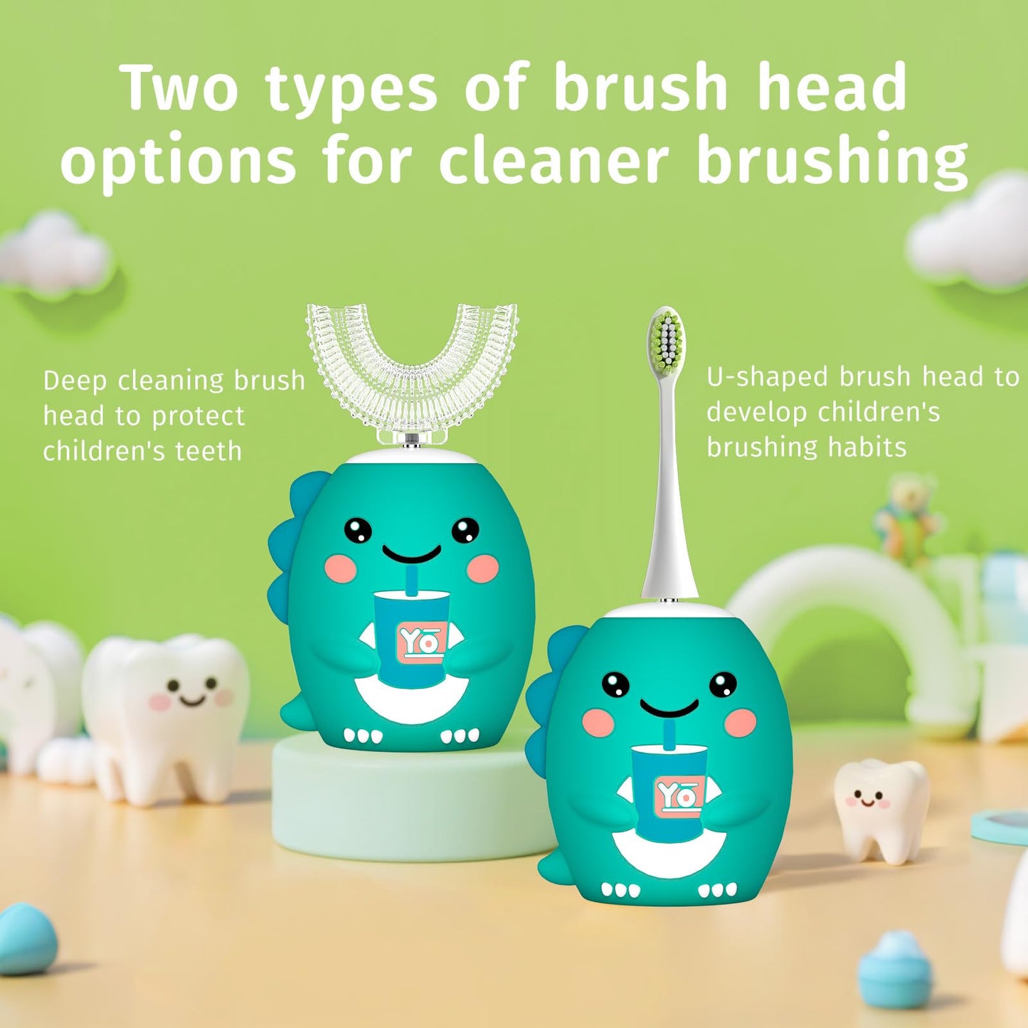 Yeklike Kids U-Shaped Electric Toothbrush 360° Cleaning IPX7 Waterproof (8-15y)