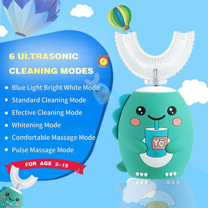 Yeklike Kids U-Shaped Electric Toothbrush 360° Cleaning IPX7 Waterproof (8-15y)