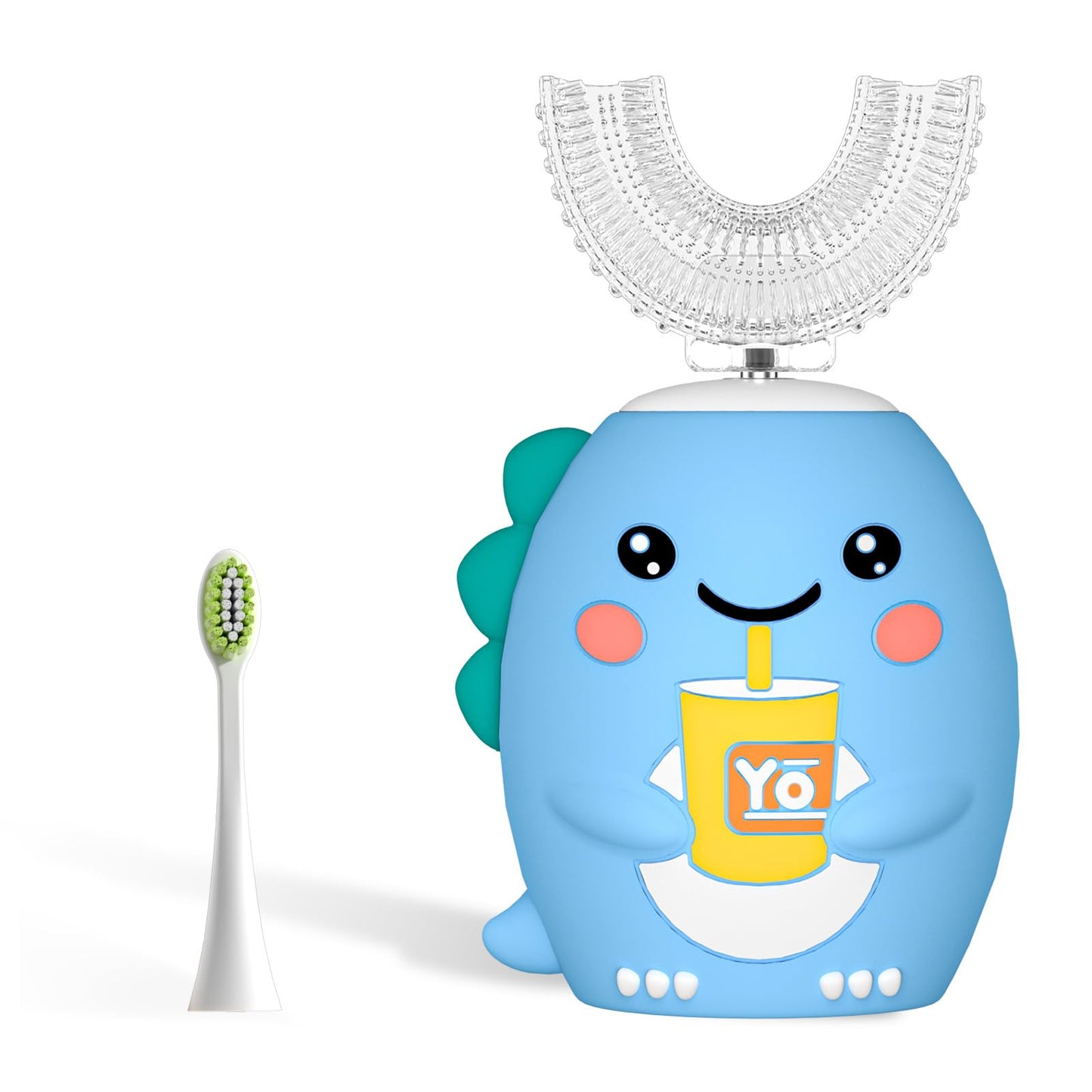 Yeklike Kids U-Shaped Electric Toothbrush - Sonic Baby Toothbrush, Cartoon Dinosaur 360° Cleaning, IPX7 Waterproof (8-15y)