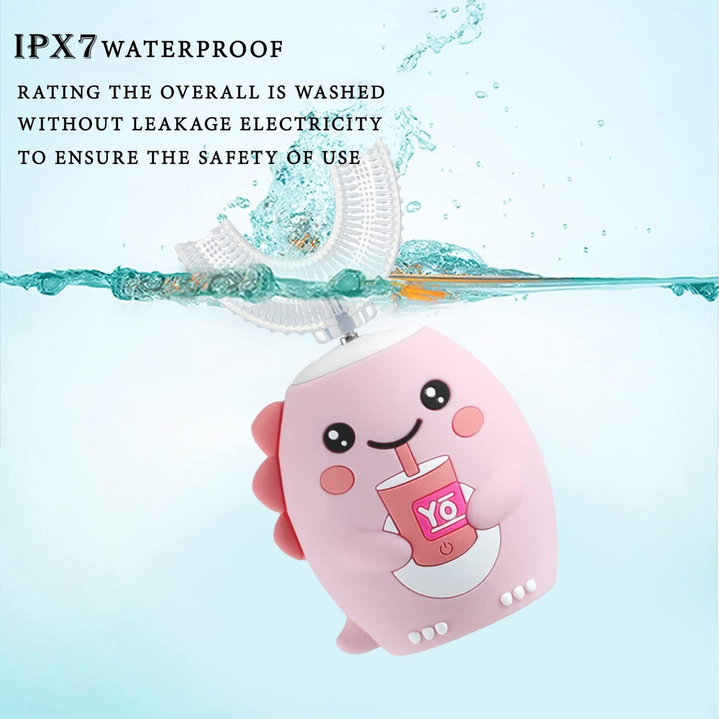 yeklike Kids U-Shaped Electric Toothbrush Pink - 360° Cleaning, IPX7, 8-15y