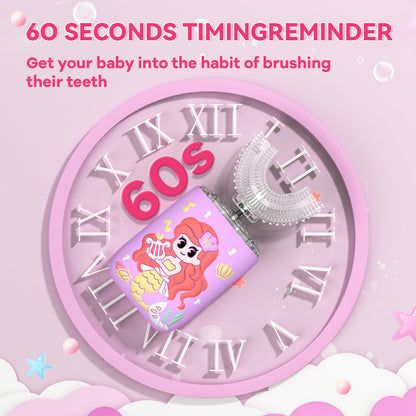 Yeklike Kids U-Shaped Electric Toothbrush Purple – 6 Brush Heads, 6 Sonic Cleaning Modes, Mermaid LED, USB Rechargeable for Ages 2-15