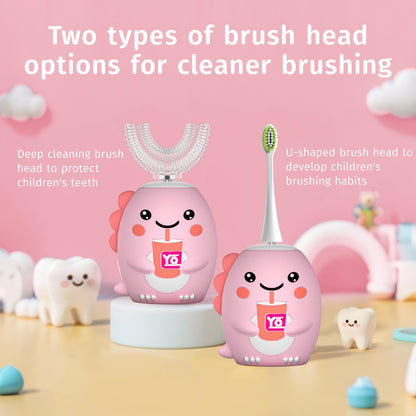 yeklike Kids U-Shaped Electric Toothbrush Pink - 360° Cleaning, IPX7, 8-15y