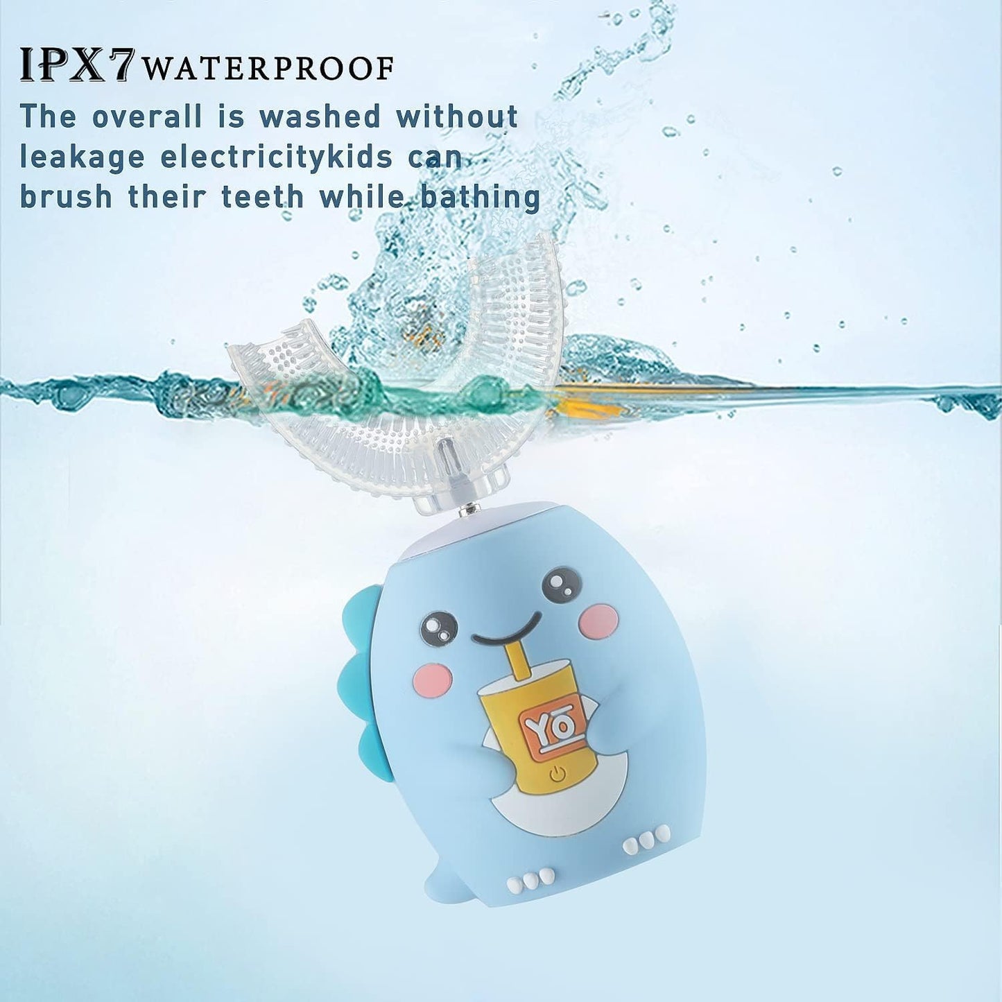 Yeklike Kids U-Shaped Electric Toothbrush - Sonic Baby Toothbrush, Cartoon Dinosaur 360° Cleaning, IPX7 Waterproof (8-15y)