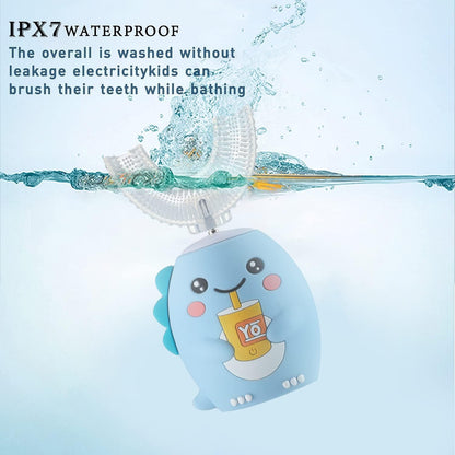 yeklike Kids U-Shaped Electric Toothbrush | 360° Cleaning, IPX7 Waterproof, Cartoon Dinosaur - for 2-7y