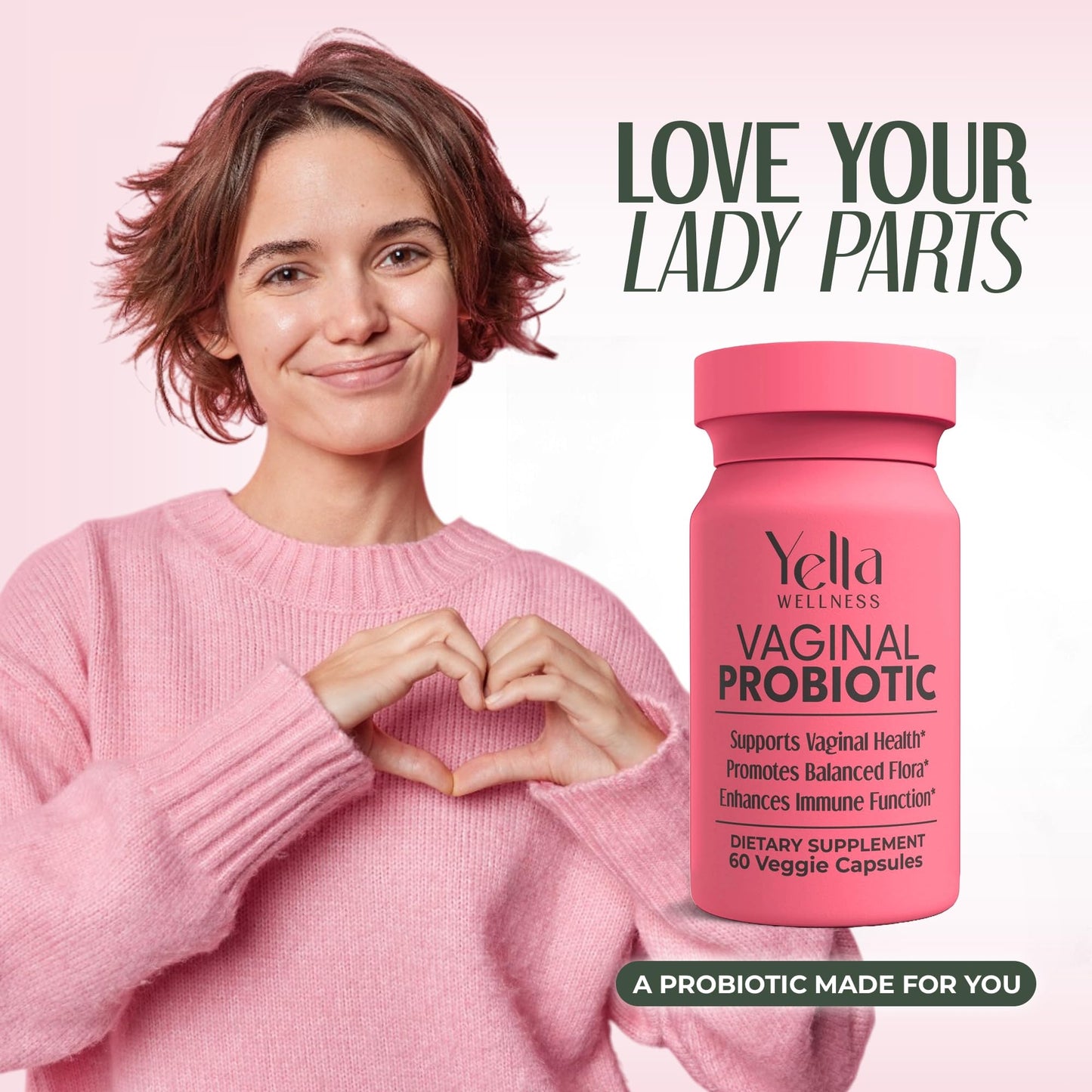 YELLA WELLNESS Vaginal Probiotics & Prebiotics with Cranberry Extract | Supports UTI & pH Balance for Women - 60ct