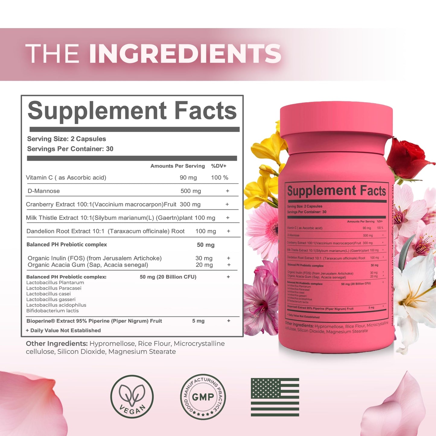 YELLA WELLNESS Vaginal Probiotics & Prebiotics with Cranberry Extract | Supports UTI & pH Balance for Women - 60ct
