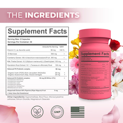 YELLA WELLNESS Vaginal Probiotics & Prebiotics with Cranberry Extract | Supports UTI & pH Balance for Women - 60ct