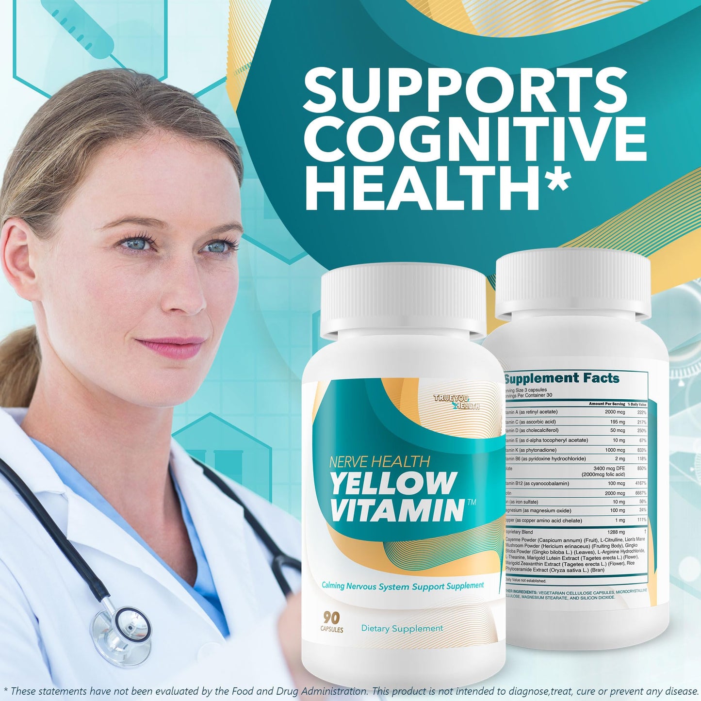 Yellow Vitamin for Nerves – Nerve Support with B Complex & Lion's Mane