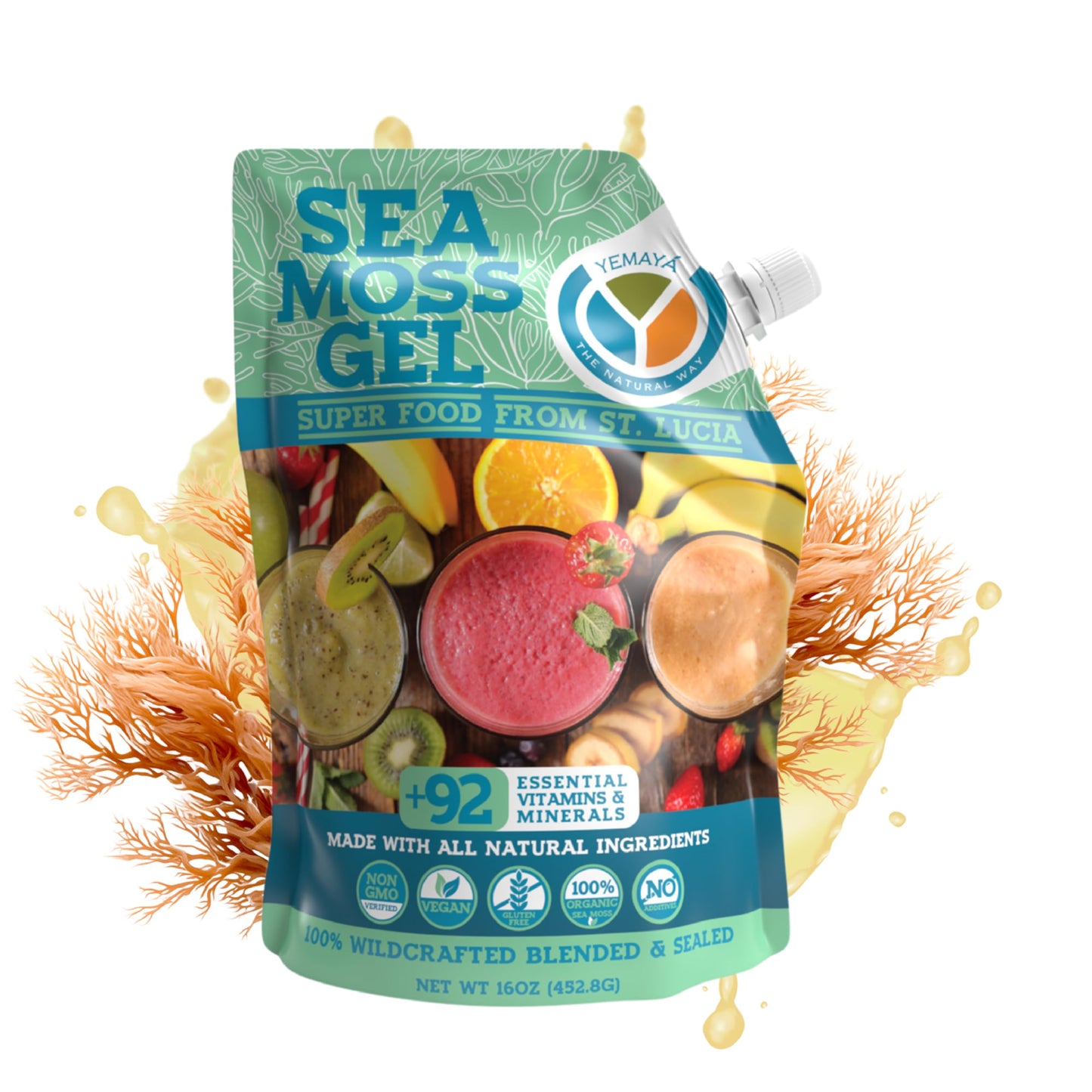 Yemayá Organic Sea Moss Gel – Wildcrafted Raw Sea Moss Gel with Fruit | 16 oz