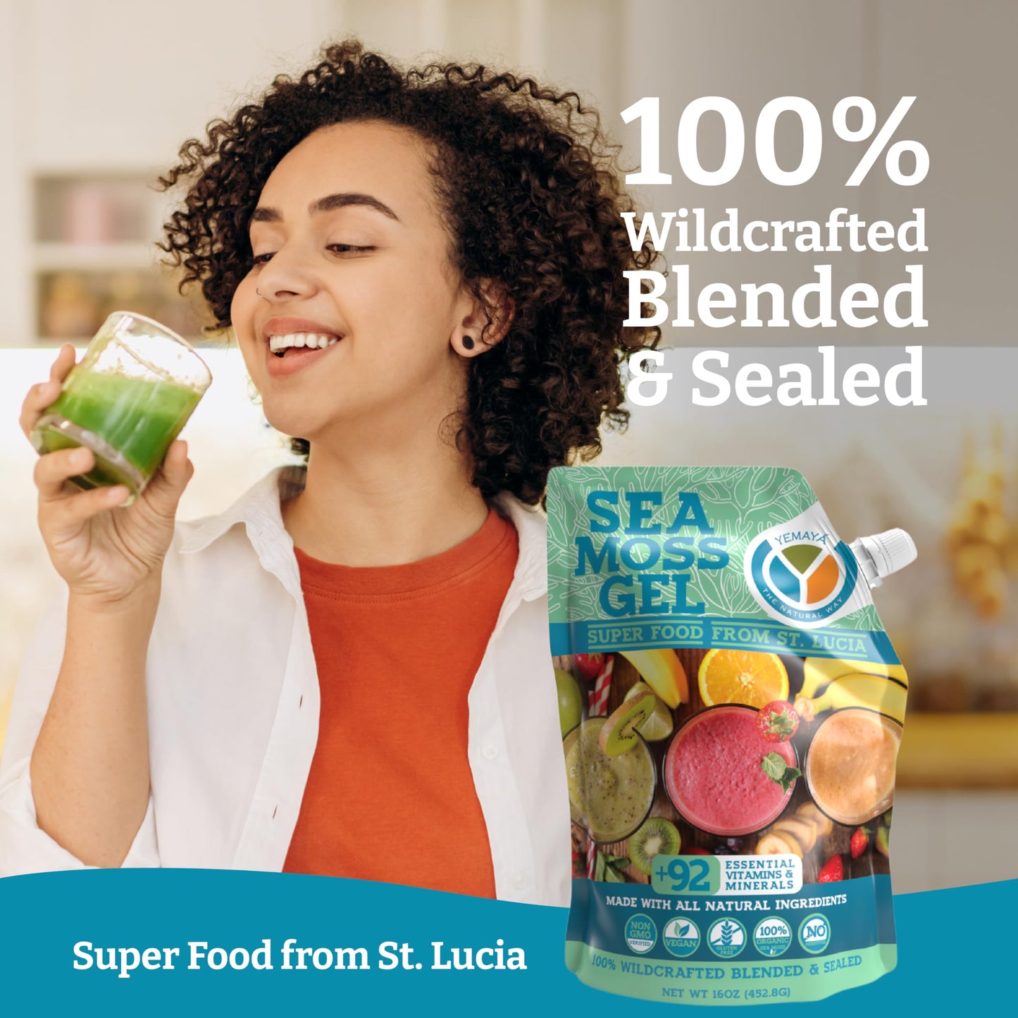 Yemayá Organic Sea Moss Gel – Wildcrafted Raw Sea Moss Gel with Fruit | 16 oz
