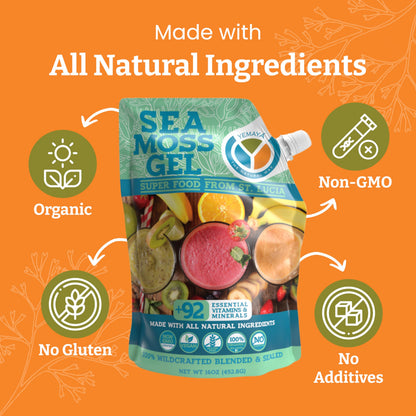 Yemayá Organic Sea Moss Gel – Wildcrafted Raw Sea Moss Gel with Fruit | 16 oz