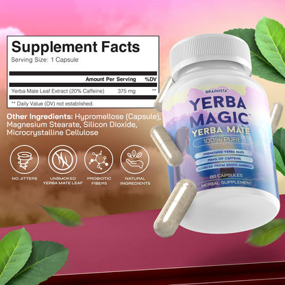 Yerba Magic 100% Yerba Mate Capsules – Clean Energy, Focus, Gut Health | 60 Servings