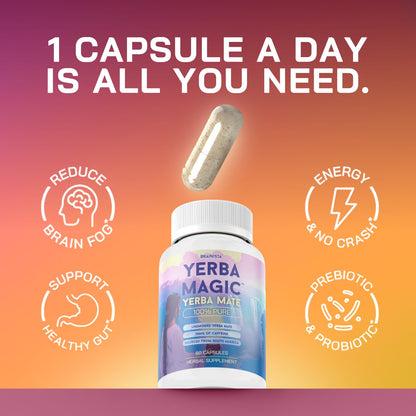 Yerba Magic 100% Yerba Mate Capsules – Clean Energy, Focus, Gut Health | 60 Servings