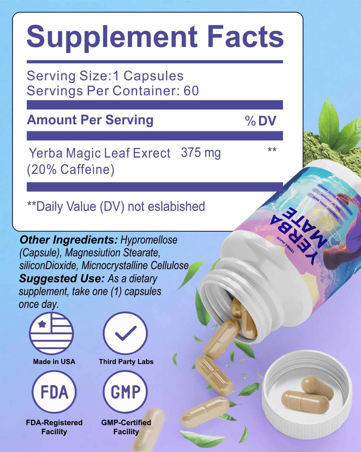 Yerba Mate Capsules 75mg – Natural Energy & Focus (60 Servings)