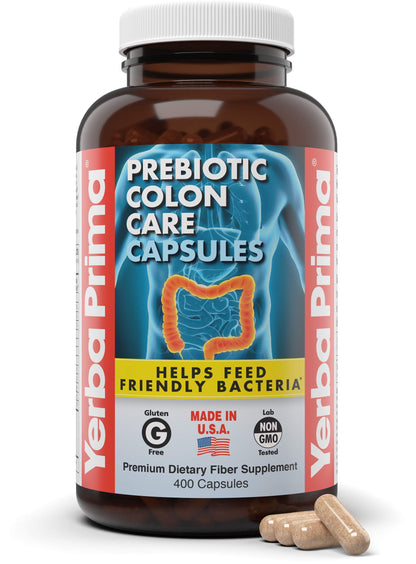 Yerba Prima Colon Care Capsules, 400 Caps – Five Fiber Types + FOS Prebiotics