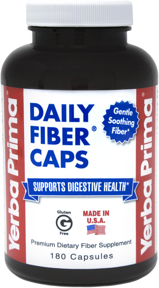 Yerba Prima Daily Fiber Caps – 180 Capsules | Soluble & Insoluble Fiber for Gut Health BritishVita | Premium UK Vitamins & Wellness Supplements