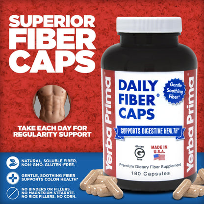 Yerba Prima Daily Fiber Caps – 180 Capsules | Soluble & Insoluble Fiber for Gut Health