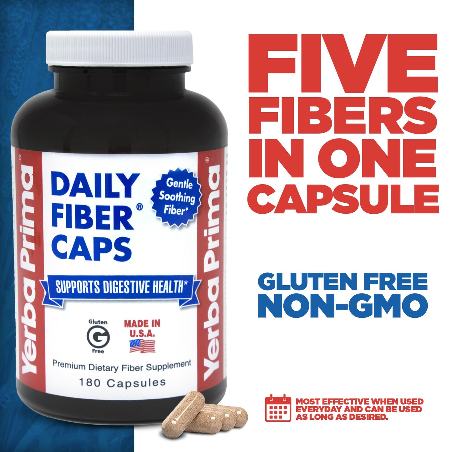 Yerba Prima Daily Fiber Caps – 180 Capsules | Soluble & Insoluble Fiber for Gut Health