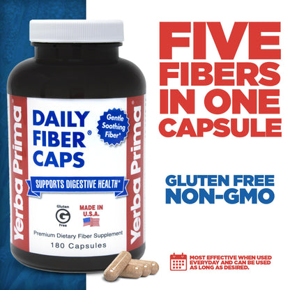 Yerba Prima Daily Fiber Caps – 180 Capsules | Soluble & Insoluble Fiber for Gut Health