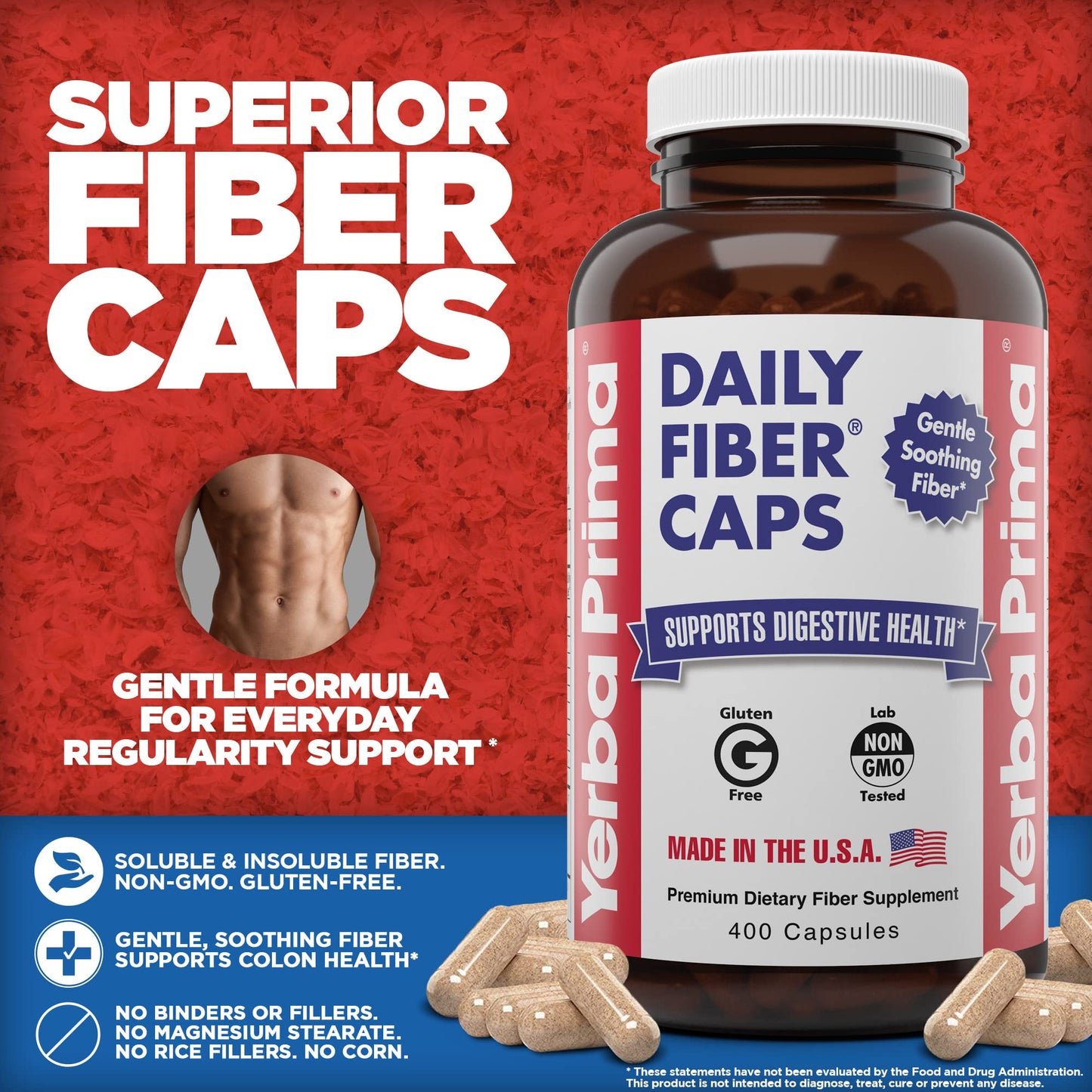 Yerba Prima Daily Fiber Caps Formula - 400 Capsules | Soluble & Insoluble Fiber