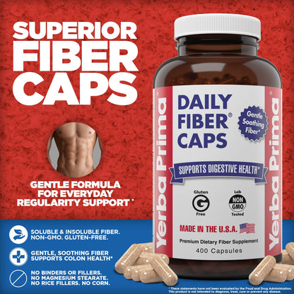 Yerba Prima Daily Fiber Caps Formula - 400 Capsules | Soluble & Insoluble Fiber