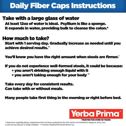 Yerba Prima Daily Fiber Caps Formula - 400 Capsules | Soluble & Insoluble Fiber
