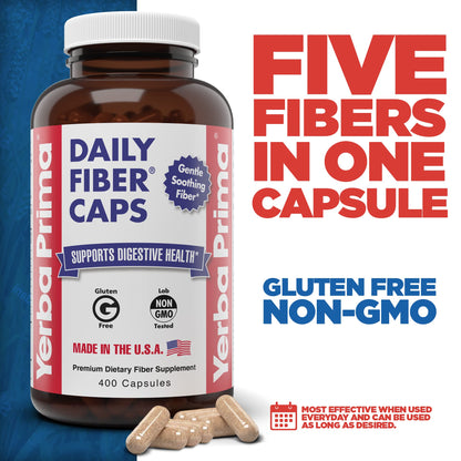 Yerba Prima Daily Fiber Caps Formula - 400 Capsules | Soluble & Insoluble Fiber