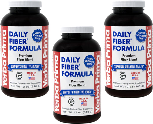 Yerba Prima Daily Fiber Formula 12 oz (3 Pack) - Soluble & Insoluble Dietary Fiber Supplement - Colon Health - Vegan, Non-GMO, Gluten-Free BritishVita | Premium UK Vitamins & Wellness Supplements