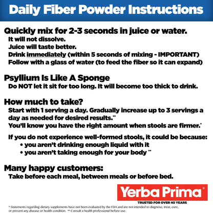 Yerba Prima Daily Fiber Formula 12 oz (3 Pack) - Soluble & Insoluble Dietary Fiber Supplement - Colon Health - Vegan, Non-GMO, Gluten-Free