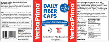 Yerba Prima Daily Fiber Formula - 180 Caps (Pack of 2) | Soluble & Insoluble Fiber