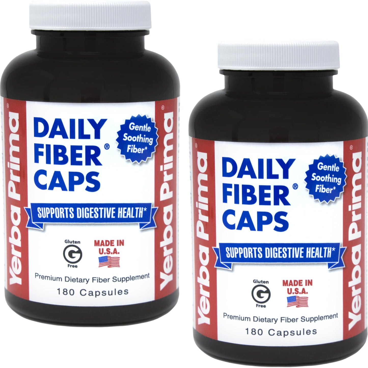 Yerba Prima Daily Fiber Formula - 180 Caps (Pack of 2) | Soluble & Insoluble Fiber