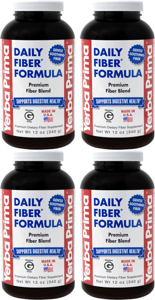 Yerba Prima Daily Fiber Formula Powder – 12 oz (Pack of 4) | Soluble & Insoluble Fiber for Gut Health | Vegan, Non-GMO, Gluten-Free BritishVita | Premium UK Vitamins & Wellness Supplements