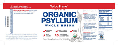 Yerba Prima Organic Psyllium Whole Husks - 20 oz Colon Cleanser | Regularity, Detox, Gluten Free, Non-GMO, Vegan