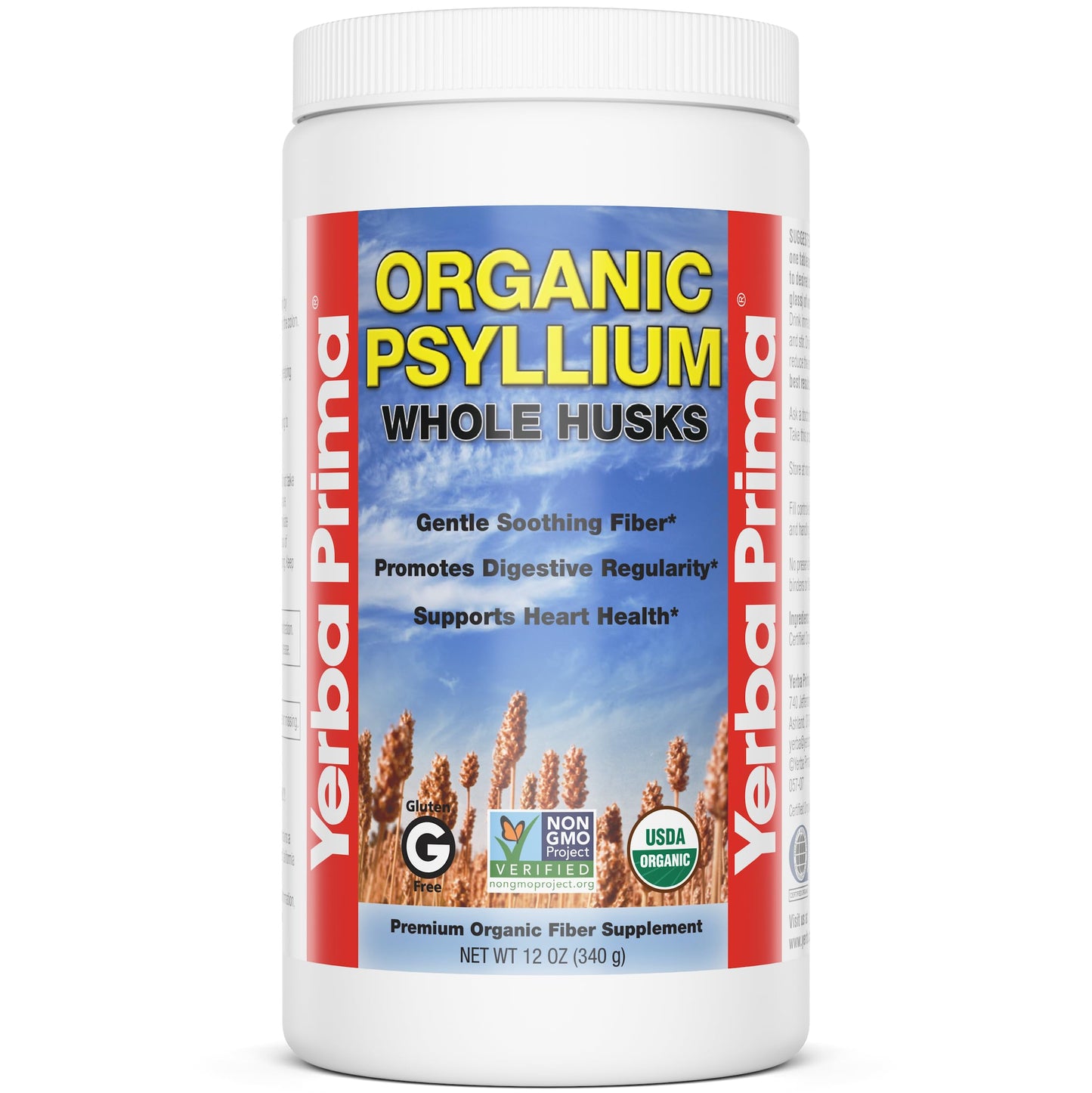 Yerba Prima Organic Psyllium Whole Husks 12 oz | Non-GMO | Certified Organic