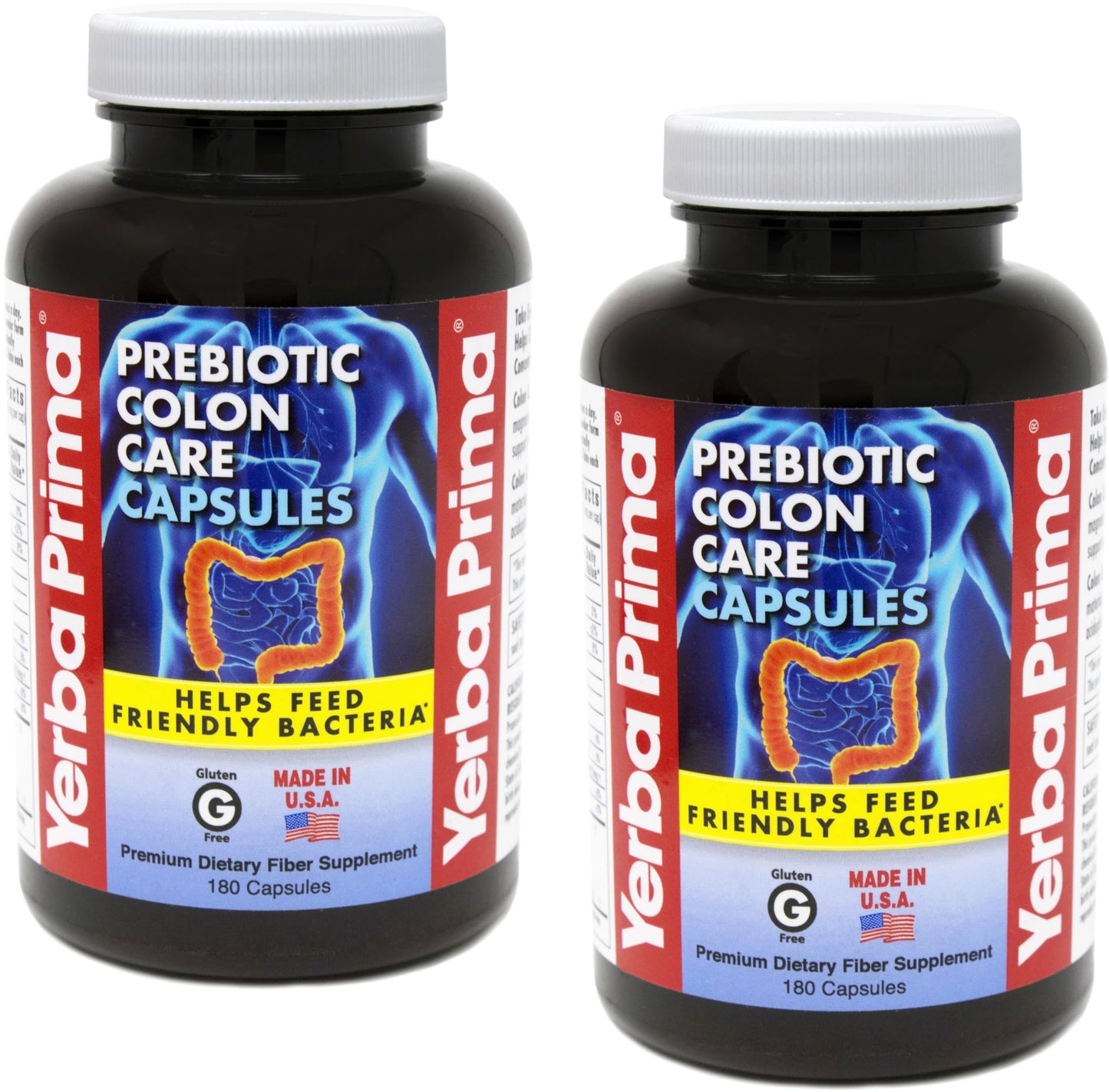Yerba Prima Prebiotic Colon Care Capsules - 180 Caps, 2 Pack | Non-GMO, Keto Friendly