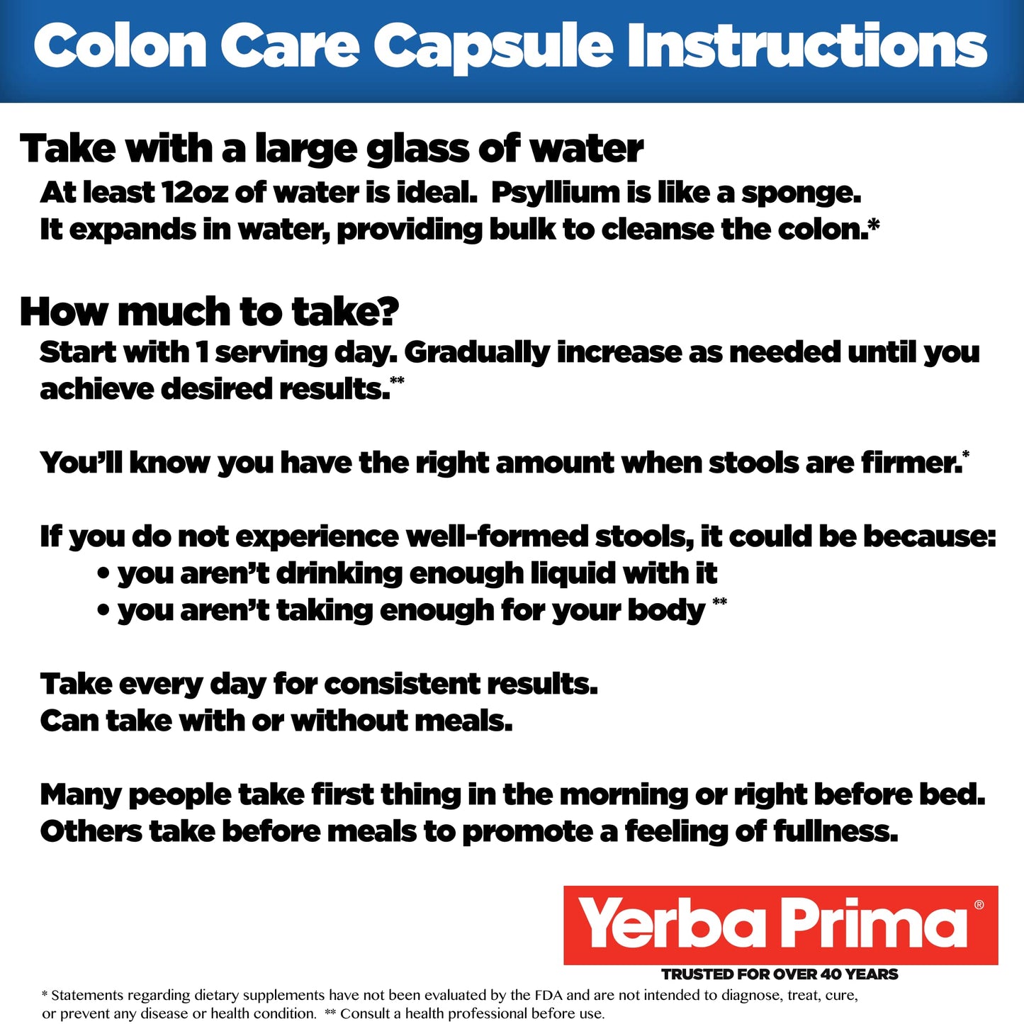 Yerba Prima Prebiotic Colon Care Capsules - 180 Caps, 2 Pack | Non-GMO, Keto Friendly