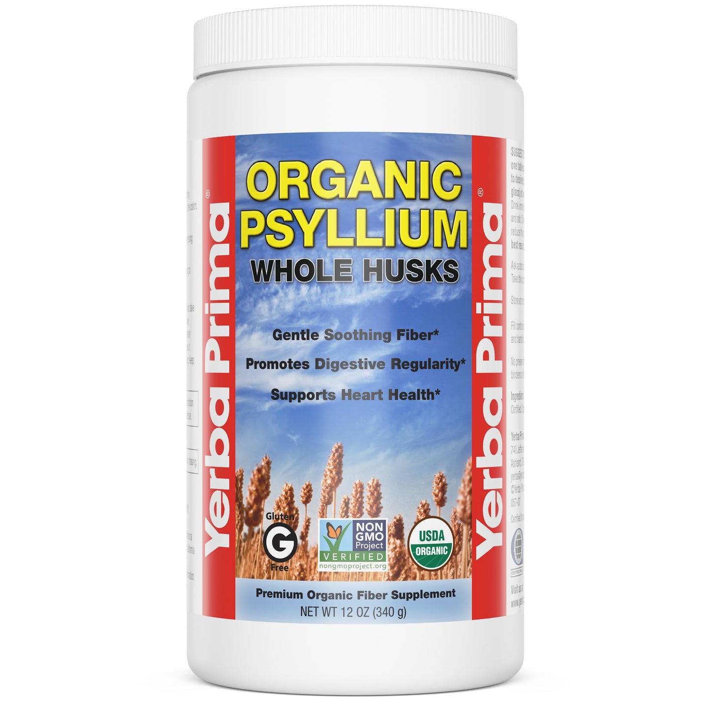 Yerba Prima Organic Psyllium Whole Husks 12 oz – Natural Dietary Fiber, Non-GMO, Gluten Free, Keto & Vegan Friendly