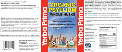Yerba Prima Organic Psyllium Whole Husks 12 oz – Natural Dietary Fiber, Non-GMO, Gluten Free, Keto & Vegan Friendly