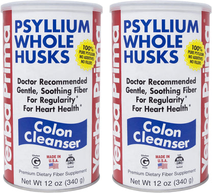 Yerba Prima Psyllium Husk 12 oz (Pack of 2) – Colon Cleanser Fiber Supplement for Gut Health | Non-GMO, Gluten Free, Vegan