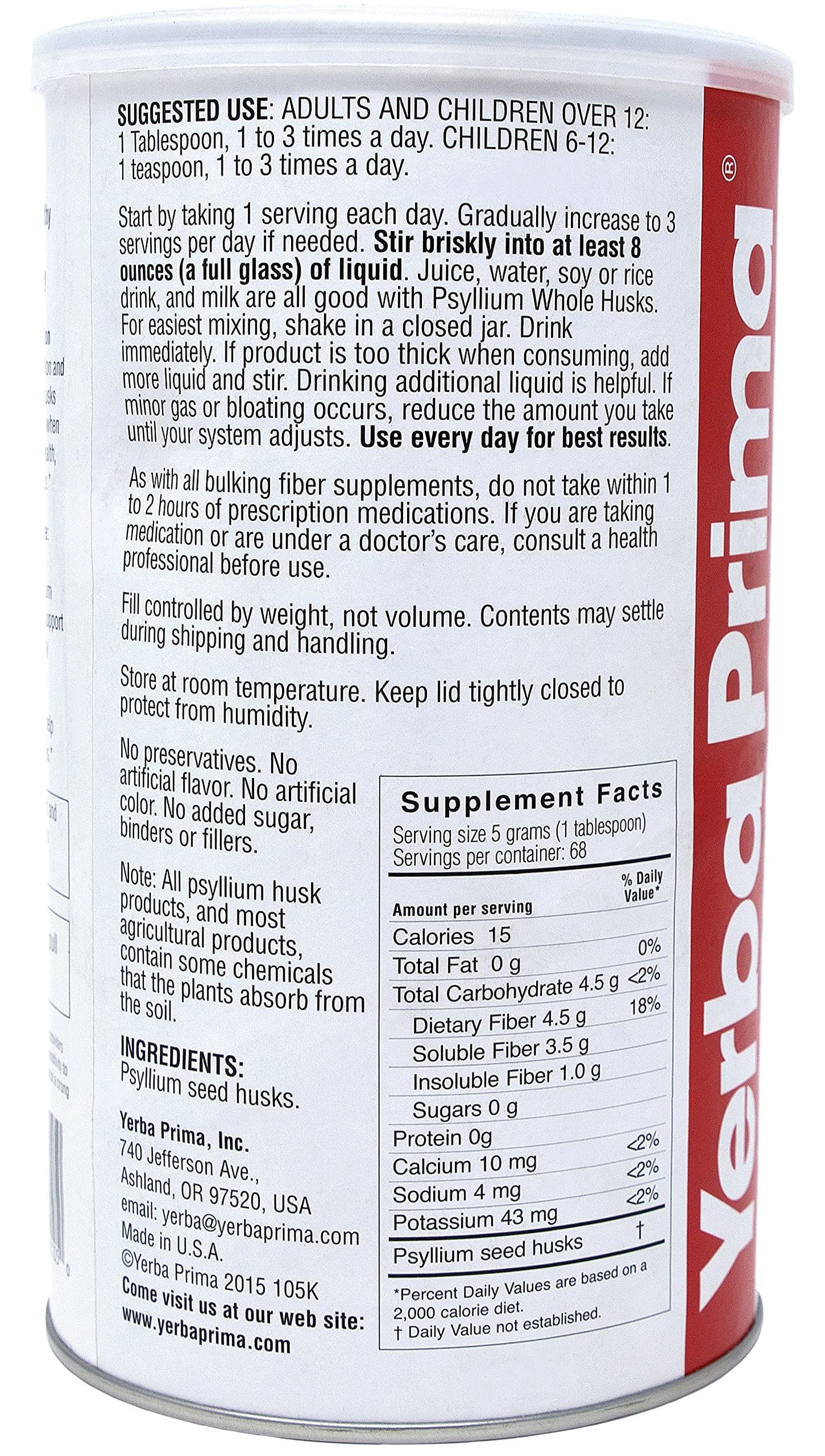 Yerba Prima Psyllium Husk 12 oz (Pack of 2) – Colon Cleanser Fiber Supplement for Gut Health | Non-GMO, Gluten Free, Vegan