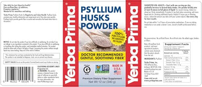 Yerba Prima Psyllium Husk Powder 12 oz – Natural Fiber Supplement for Gut Health