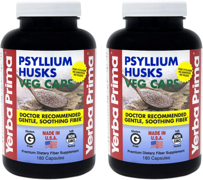 Yerba Prima Psyllium Husk Veg Caps – 180 Count (2 Pack), 625mg – Vegan, Non-GMO, Gluten Free