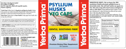 Yerba Prima Psyllium Husk Veg Caps – 180 Count (2 Pack), 625mg – Vegan, Non-GMO, Gluten Free