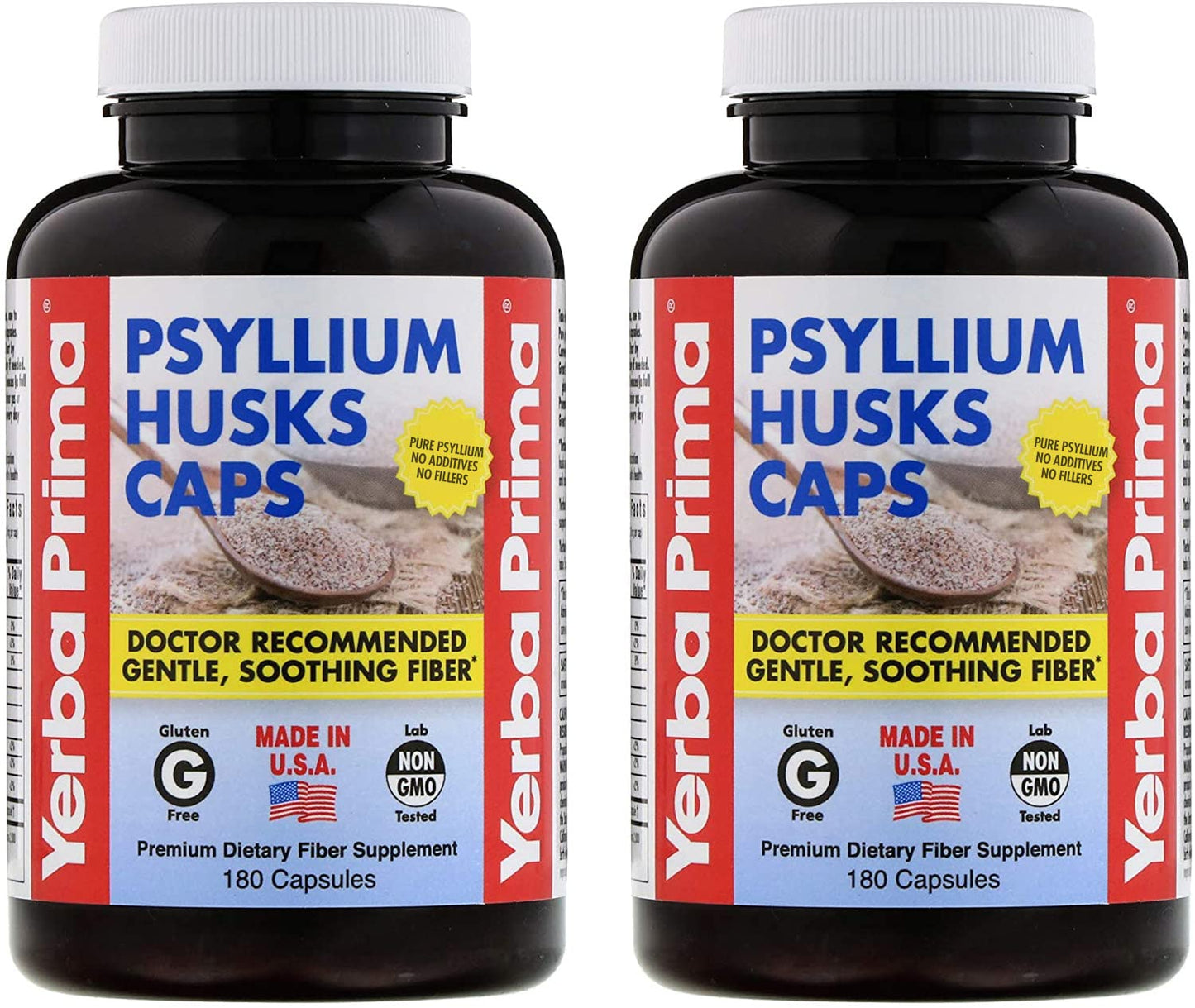 Yerba Prima Psyllium Husks Caps 180 Caps (Pack of 2) – Natural Fiber Supplement