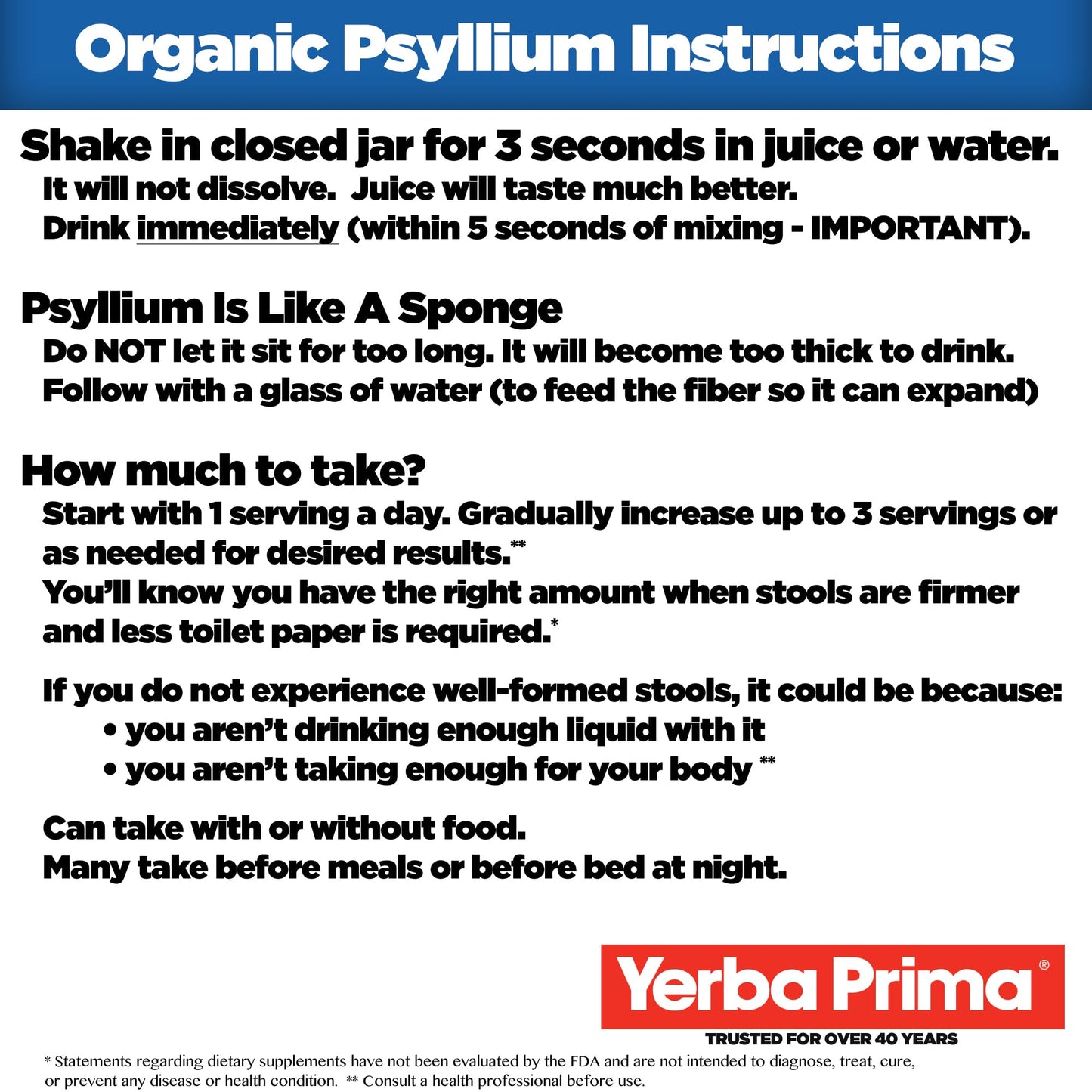 Yerba Prima Organic Psyllium Whole Husks 12 oz | Non-GMO | Certified Organic