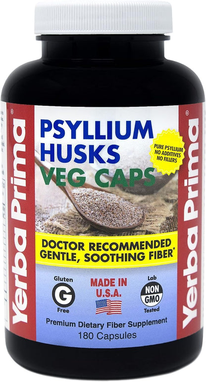Yerba Prima Fiber Psyllium Husks Veg Caps - 180 Veg Caps